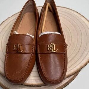 Ralph Lauren Tan Leather Loafers with Gold Logo
